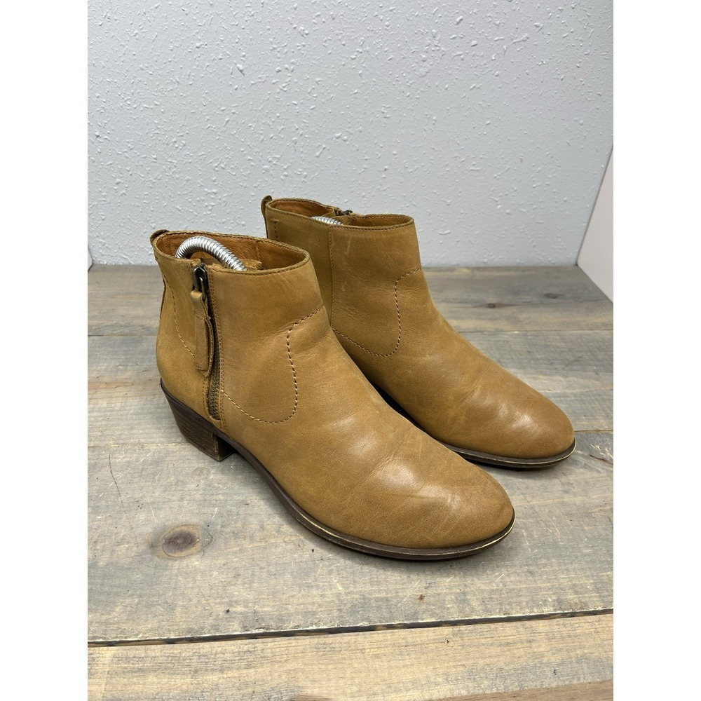 Lucky Brand Blandre Ankle Boots Women's 8 Tan Leather Booties Side Zip